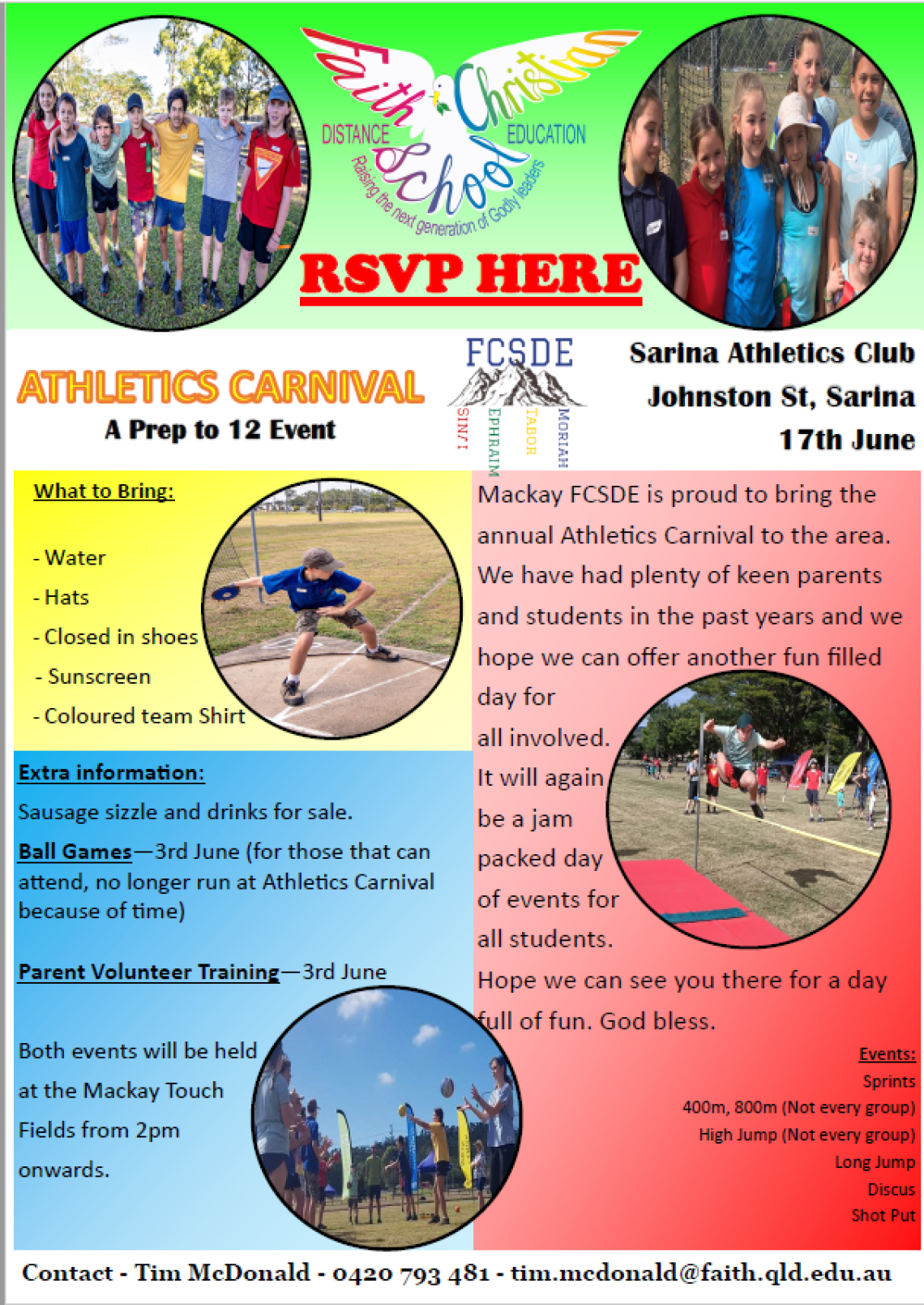 Athletics Carnival - Hosted by FCSDE - RSVP via link